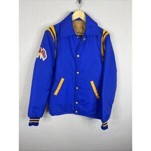 Vintage Team Canada Union Jack Puffer Bomber Jacket Blue Yellow Mens M 70s 80s